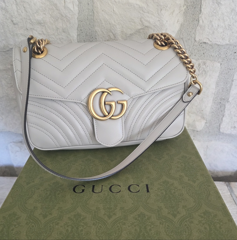 Gucci Light Gray GG Marmont Quilted Leather Shoulder Bag